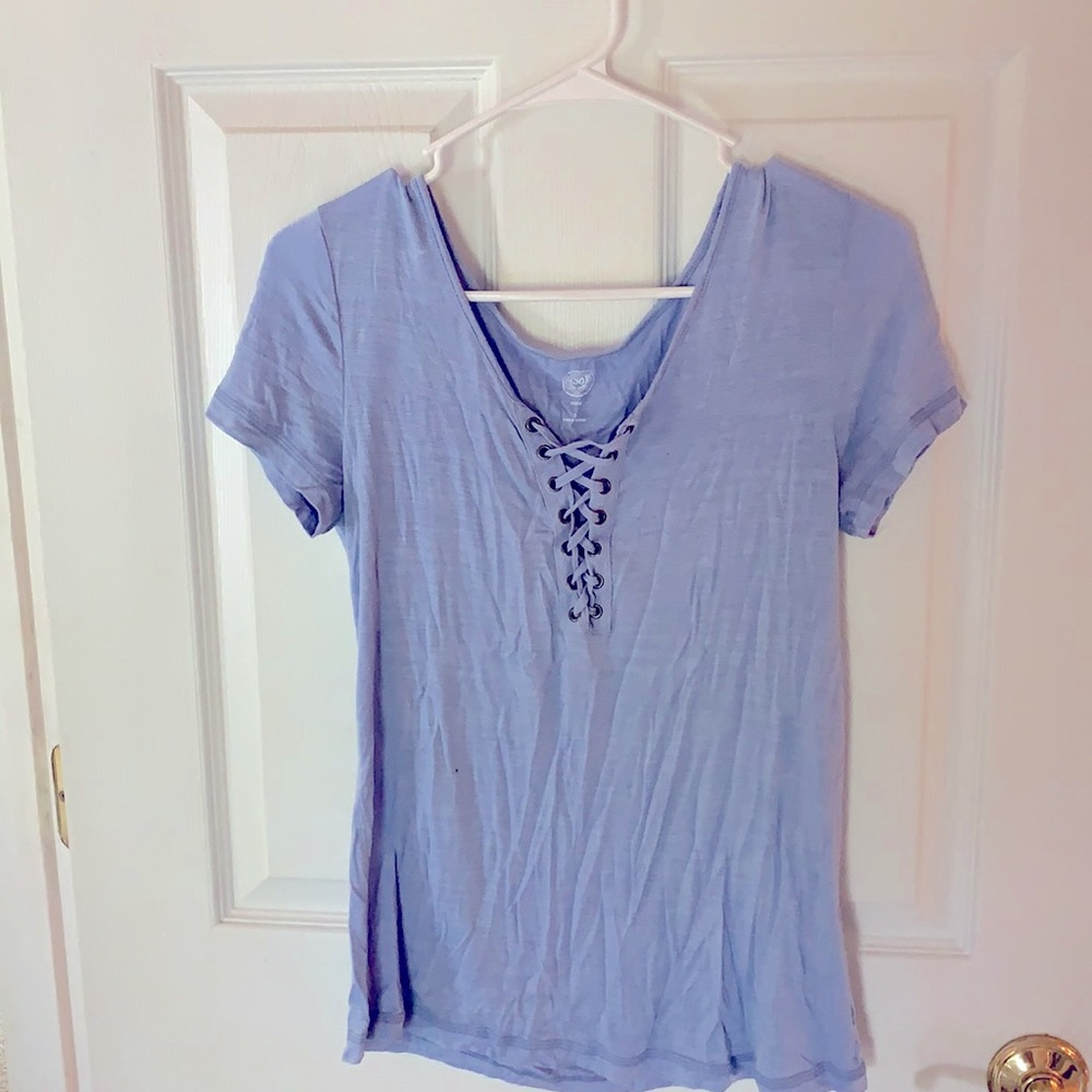 light blue criss cross tee